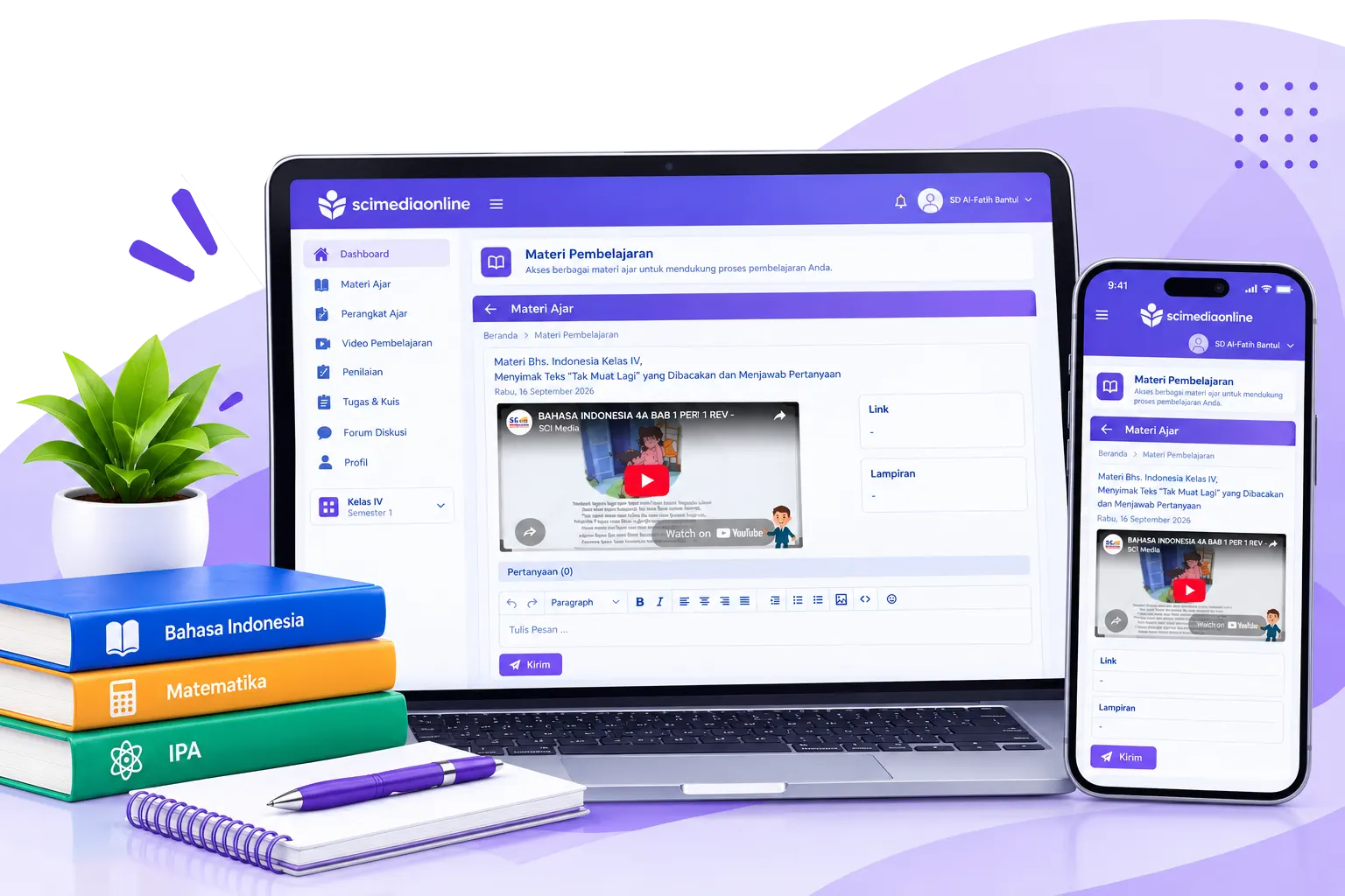 Tampilan LMS SCI Media pada laptop dan smartphone